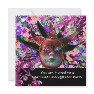 BLACK  RED JESTER MASK ,Masquerade Party Ice Metal