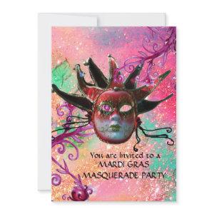 BLACK  RED JESTER MASK ,Masquerade Party Pink
