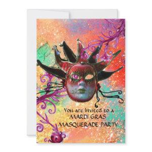 BLACK  RED JESTER MASK ,Masquerade Party Pink Red