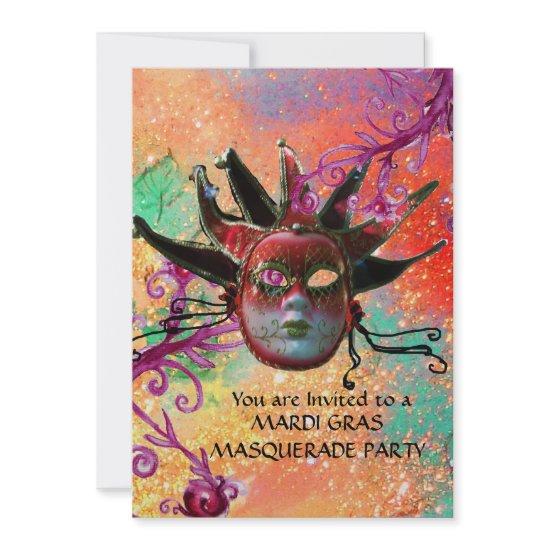 BLACK  RED JESTER MASK ,Masquerade Party Red Gold