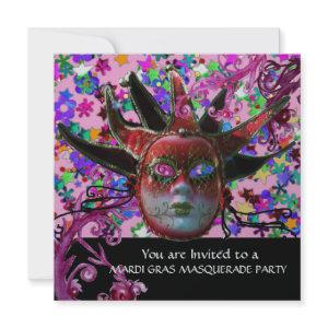 BLACK RED JESTER MASK ,Masquerade Party Silver