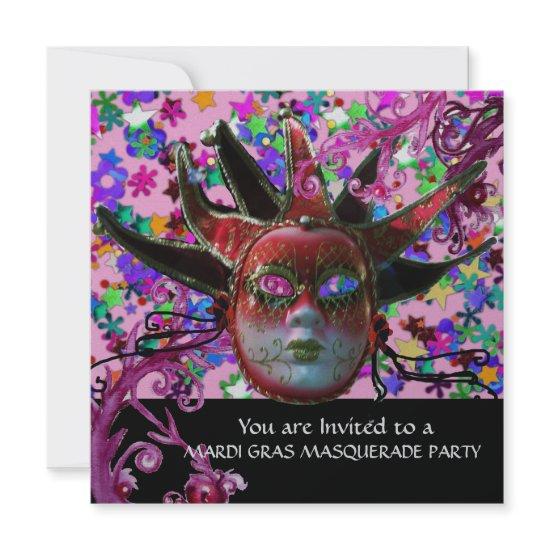 BLACK RED JESTER MASK ,Masquerade Party Silver