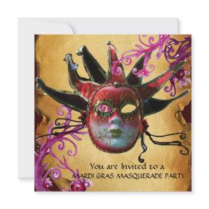 BLACK RED JESTER MASK ,Parchment Masquerade Party