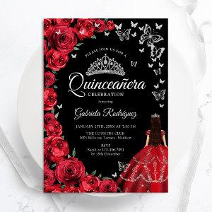 Black Red Roses Butterflies Quinceanera