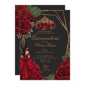 Black Red Roses Gold Princess Quinceañera