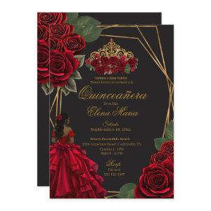 Black Red Roses Gold Princess Quinceañera