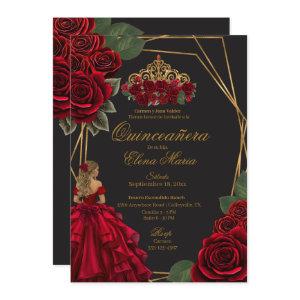 Black Red Roses Gold Princess Quinceañera