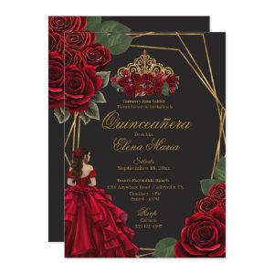 Black Red Roses Gold Princess Quinceañera