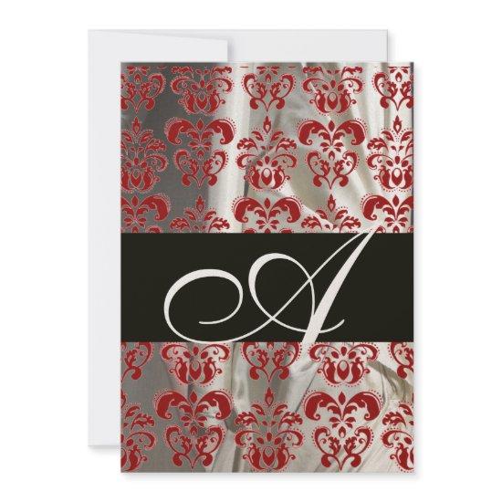 BLACK RED WHITE SILK DAMASK CLOTH MONOGRAM GOLD
