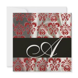 BLACK RED WHITE SILK DAMASK CLOTH MONOGRAM