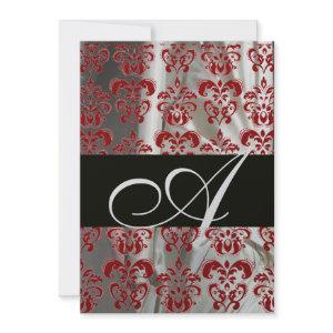 BLACK RED WHITE SILK DAMASK CLOTH MONOGRAM SILVER