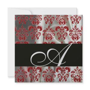 BLACK RED WHITE SILK DAMASK CLOTH MONOGRAM Silver