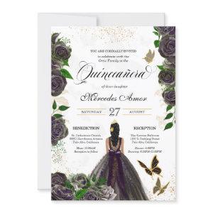 Black Rose Butterfly Mariposa Quinceanera Invitati
