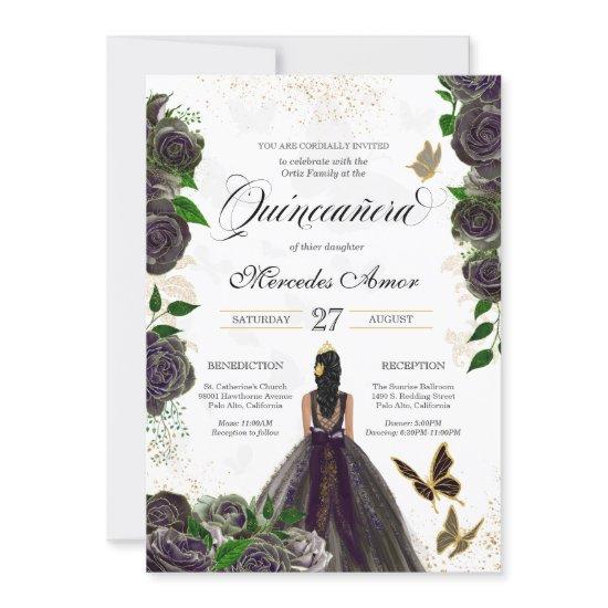Black Rose Butterfly Mariposa Quinceanera Invitati
