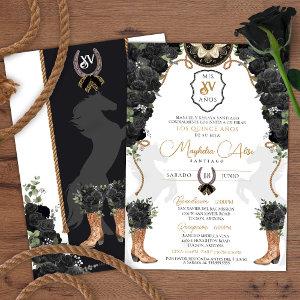 Black Rose Floral Western Charro Quinceañera