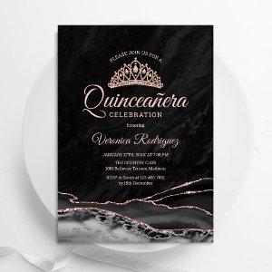 Black Rose Gold Agate Quinceanera