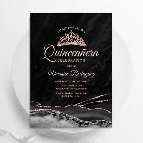 Black Rose Gold Agate Quinceanera