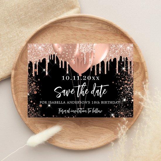 Black rose gold balloons birthday party save the date