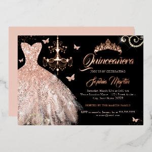 Black Rose Gold Butterfly Tiara Dress Quinceanera  Foil