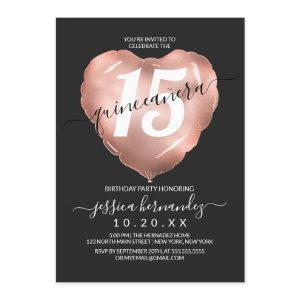 Black Rose Gold Foil Heart Balloon Quinceañera