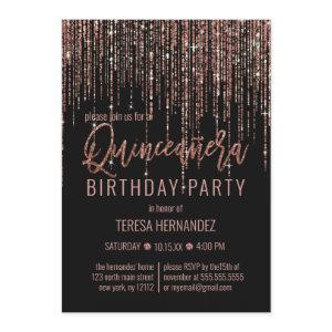 Black Rose Gold Glitter Fringe Curtain Quinceañera