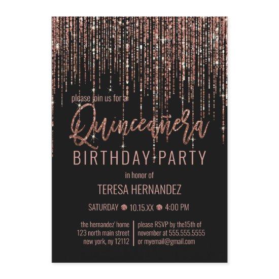 Black Rose Gold Glitter Fringe Curtain Quinceañera