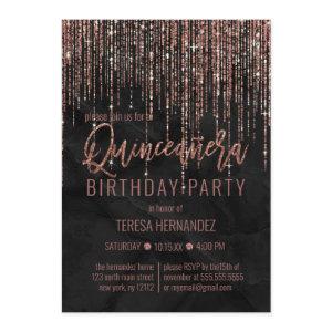 Black Rose Gold Glitter Pearl Marble Quinceañera