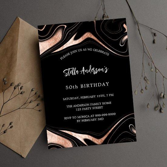 Black rose gold marble modern birthday