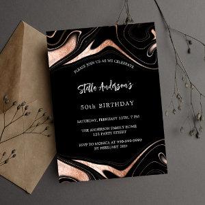 Black rose gold marble modern birthday  postcard