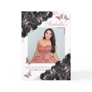 Black & Rose Gold Quinceanera Tiara Butterflies Program