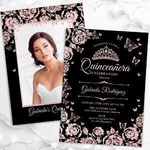 Black Rose Gold Roses Quinceanera Photo