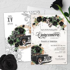 Black Roses Chicana Classic Lowrider Car Quince