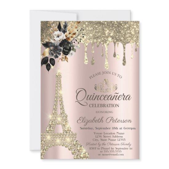 Black Roses Eiffel Tower Gold Drips