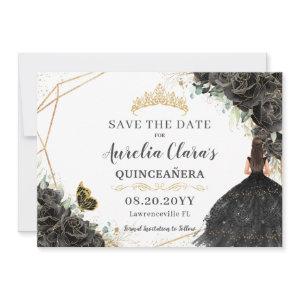 Black Roses Floral Gold Quinceanera Sweet Sixteen  Save The Date