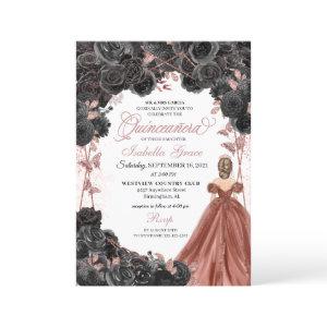 Black Roses Pink Butterfly Glitter Quinceañera