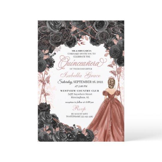 Black Roses Pink Butterfly Glitter Quinceañera