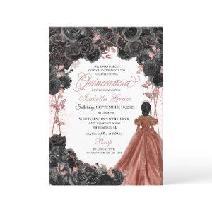 Black Roses Pink Butterfly Glitter Quinceañera