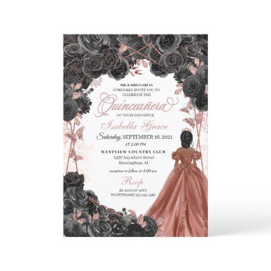 Black Roses Pink Butterfly Glitter Quinceañera