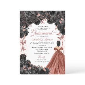 Black Roses Pink Butterfly Glitter Quinceañera