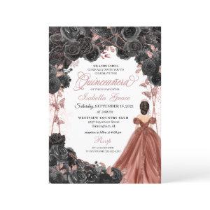 Black Roses Pink Butterfly Glitter Quinceañera