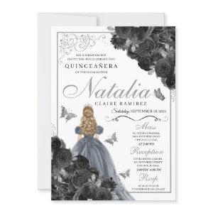 Black Roses Silver Butterfly Princess Quinceañera