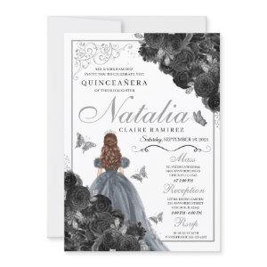 Black Roses Silver Butterfly Princess Quinceañera