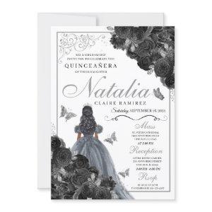 Black Roses Silver Butterfly Princess Quinceañera