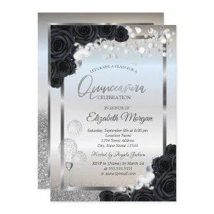 Black Roses Wine Glass Balloons Quinceañera