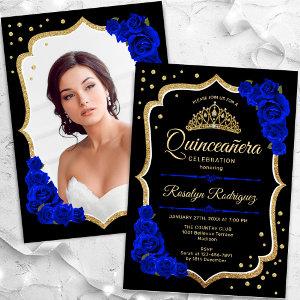 Black Royal Blue Gold Photo Quinceanera