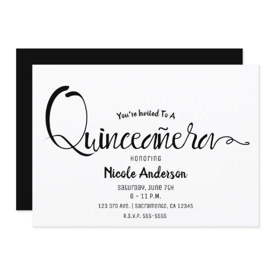 Black Script Modern Minimal Quinceañera Quince 15
