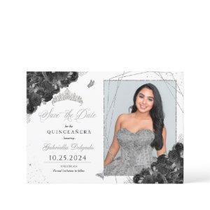 Black & Silve Photo Card Quinceañera Save The Date