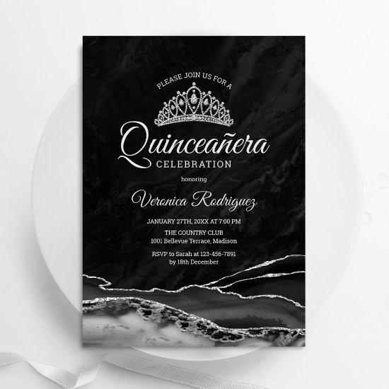 Black Silver Agate Marble Quinceanera