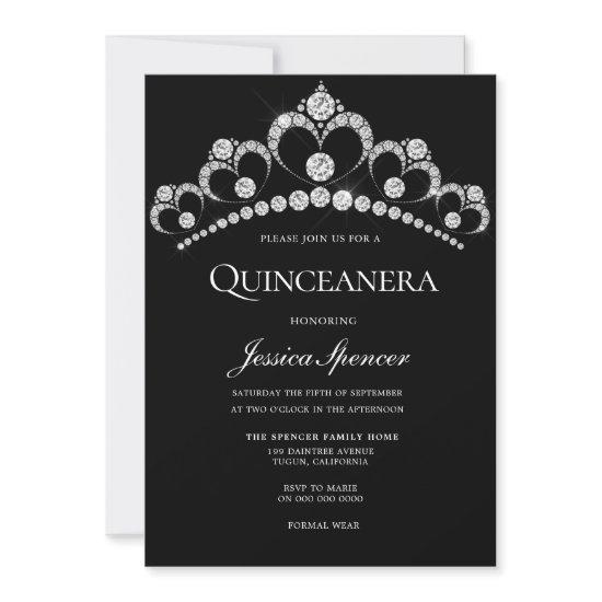 Black & Silver Diamond Tiara Quinceanera Party
