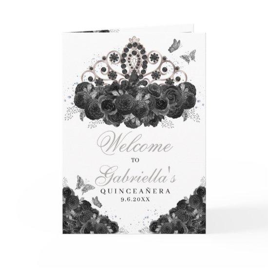 Black & Silver Floral Tiara Quinceanera Program